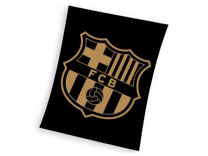 Čierna Fleecová Deka FC Barcelona, Zlatý Znak, 130x160