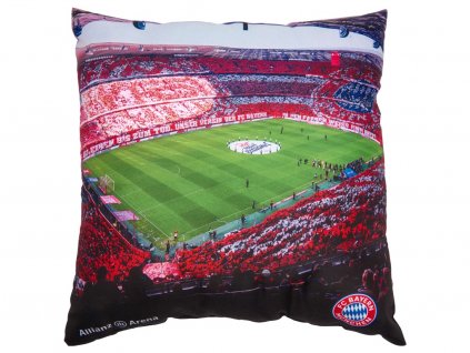 Vankúšik FC Bayern Mníchov, design Allianz Aréna, znak klubu, 40x40cm