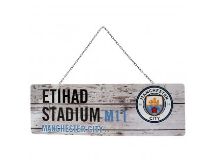 Plechová ceduľa Manchester City FC, rustikálna, 40x18 cm