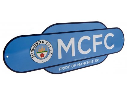 Kovová ceduľa Manchester City FC, modrá, 44x15 cm