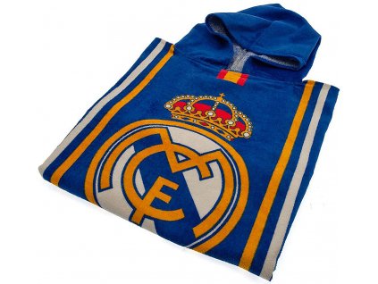 Pončo Real Madrid FC s kapucňou, modré, bavlna, 55x110 cm