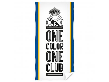 Osuška Real Madrid FC, biela, čierne motto, bavlna, 70x140 cm