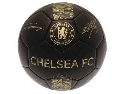 Futbalová lopta Chelsea FC, čierny, zlatý znak, podpisy, veľ. 5