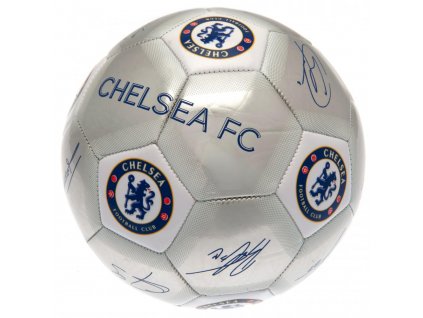 Futbalová lopta Chelsea FC, strieborná, podpisy hráčov, veľ. 5