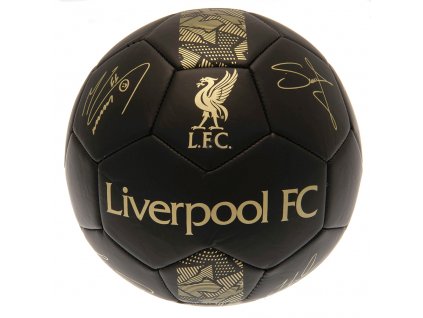 Futbalová lopta Liverpool FC, čierny, zlatý znak, podpisy, vel 5