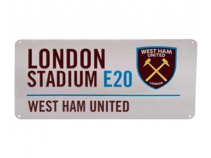 Plechová ceduľa West Ham United FC, biela, 40x18 cm