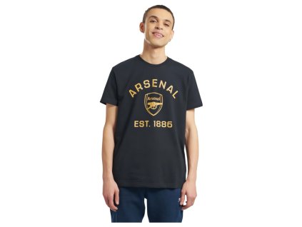 Tričko Arsenal FC, čierne, zlatý motív, bavlna (Veľkosť XXL)