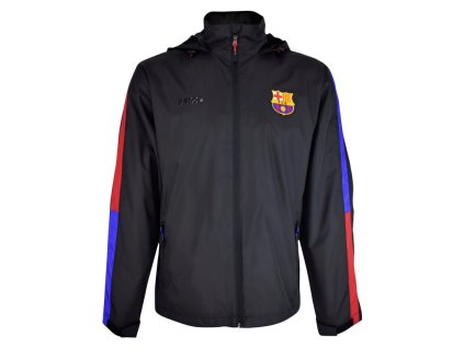 Detská ľahká bunda FC Barcelona, čierna, zips, kapucňa (Veľkosť 13-14 r)