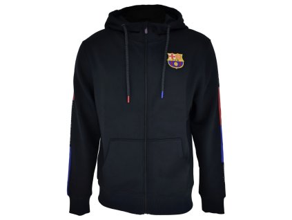 Detská mikina FC Barcelona, čierna, zips, kapucňa, vrecká (Veľkosť 13-14 r)