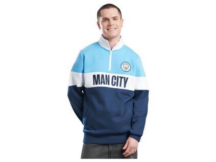 Mikina Manchester City, modro-biela, 1/4 zips, našitý znak klubu (Veľkosť XXL)