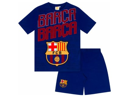 Detské pyžamo FC Barcelona, modré, tričko, šortky (Veľkosť 13-14 r)