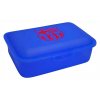 Modrý desiatový box FC Barcelona, kvalitný plast, rozmery 18x12x7 cm