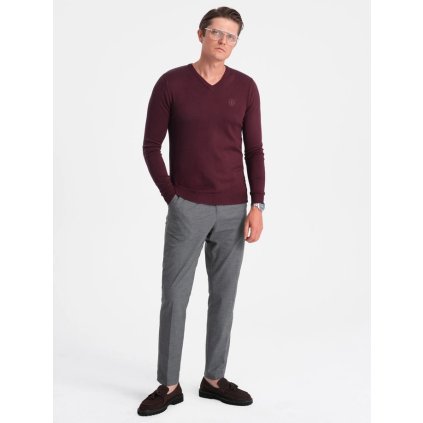 slo pm Elegantny pansky sveter s vystrihom bordovy V13 OM SWBS 0107 124134 5