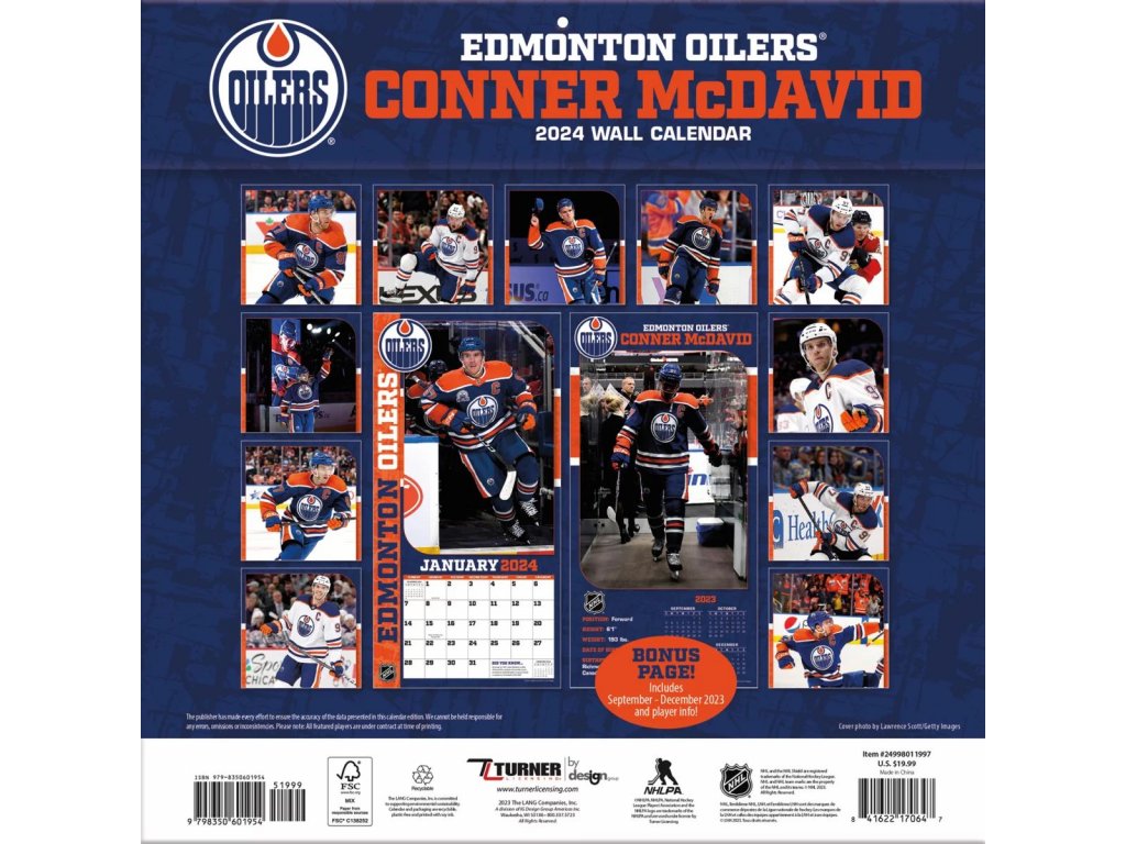 Kalendář Edmonton Oilers Connor McDavid 97 2024 Wall Calendar Fanda