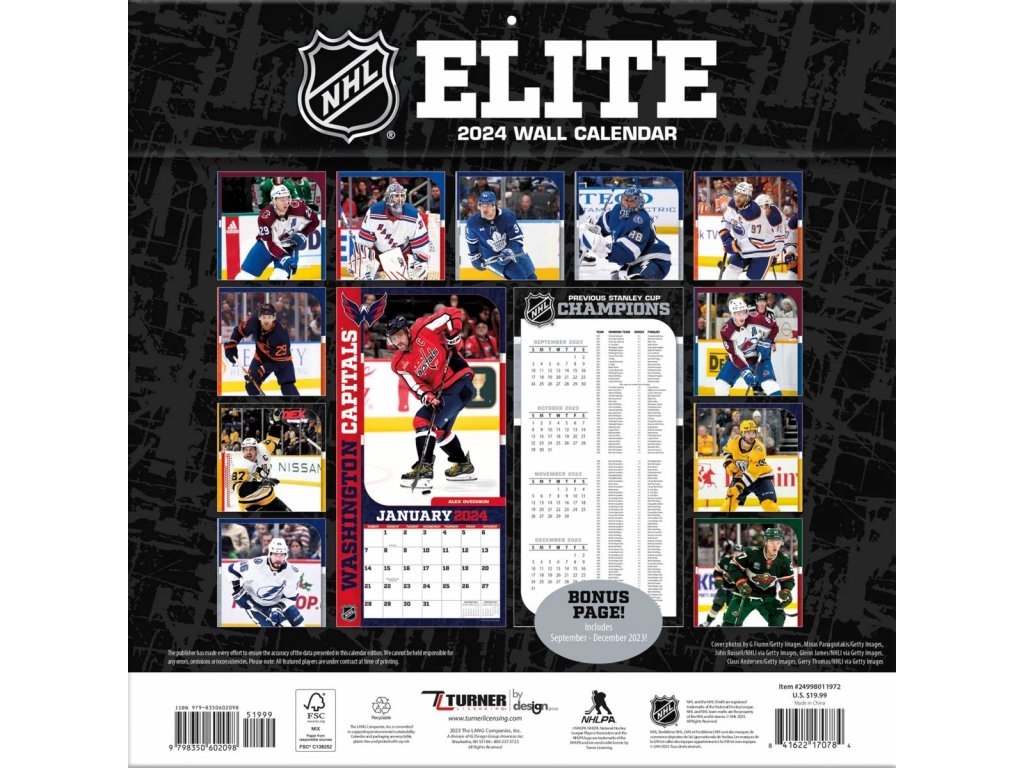 Kalendář NHL Elite 2024 Wall Calendar FandaNHL.cz