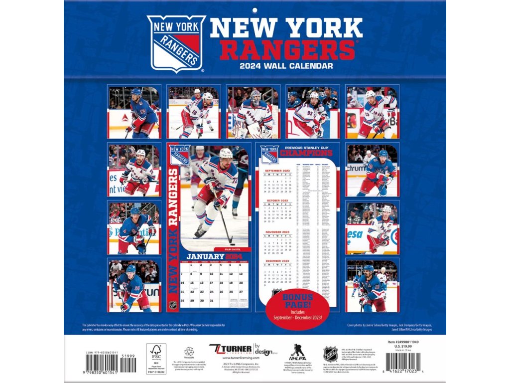 Kalendář New York Rangers 2024 Wall Calendar FandaNHL.cz