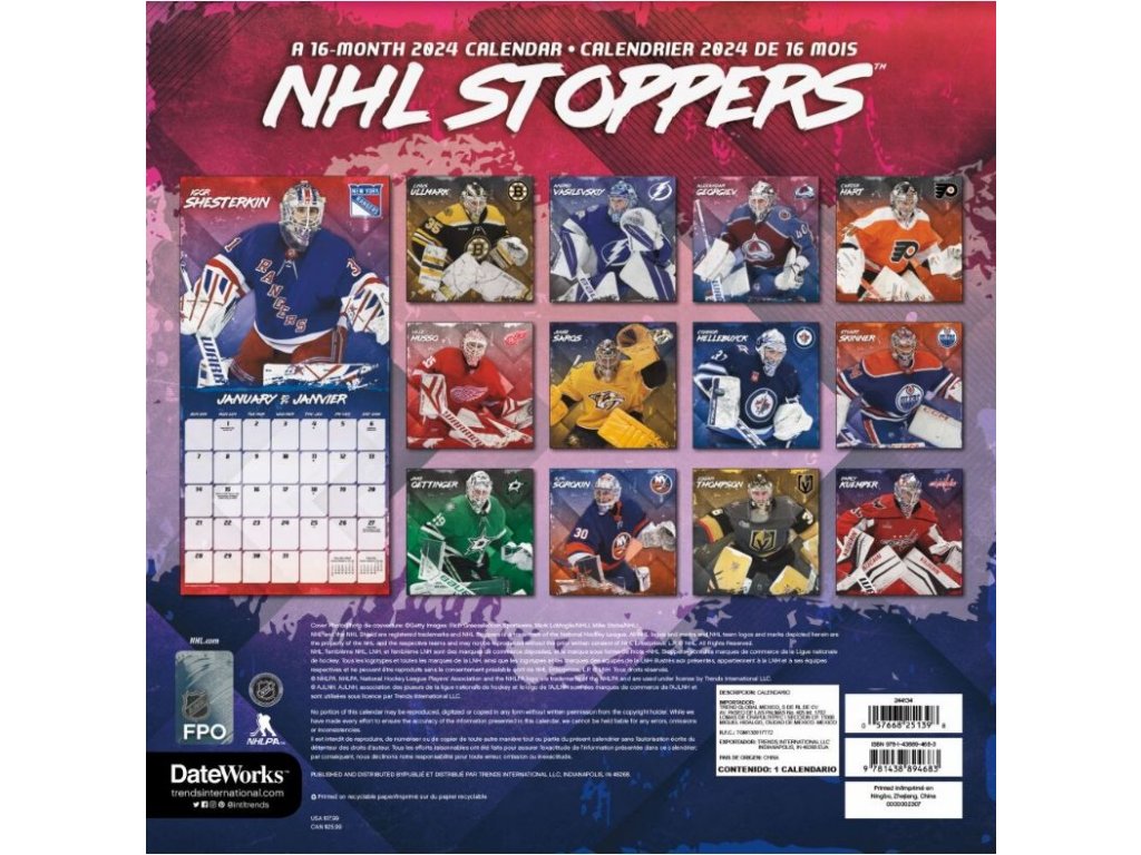 Kalendář NHL Stoppers 2025 Wall Calendar FandaNHL.cz