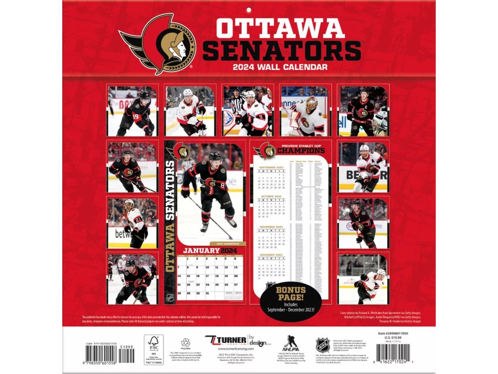Kalendář Ottawa Senators 2024 Wall Calendar FandaNHL.cz