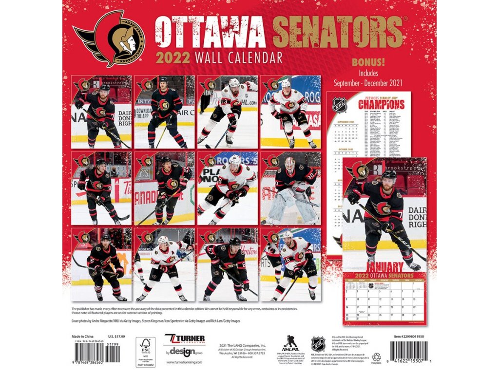 Kalendář Ottawa Senators 2022 Wall Calendar FandaNHL.cz