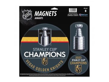 Set magnetek Vegas Golden Knights 2023 Stanley Cup Champions Three-Pack Indoor/Outdoor Vinyl Magnet Set