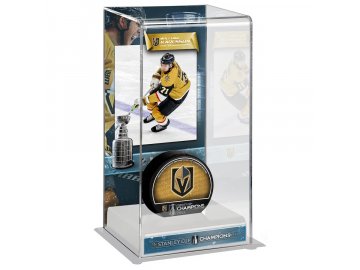 Akrylátová vytrínka na puk Vegas Golden Knights William Karlsson 2023 Stanley Cup Champions Logo Deluxe Tall Hockey Puck Case