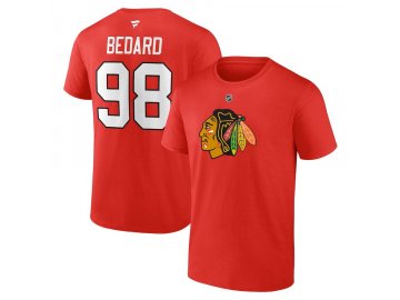 Pánské tričko Connor Bedard #98 Chicago Blackhawks Draft 2023 Stack Logo Name & Number Red