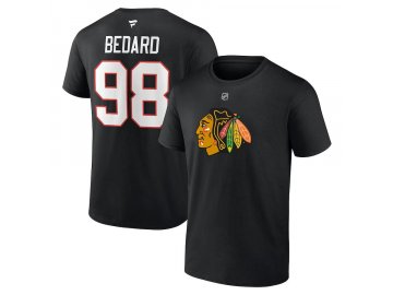 Pánské tričko Connor Bedard #98 Chicago Blackhawks Draft 2023 Stack Logo Name & Number Black