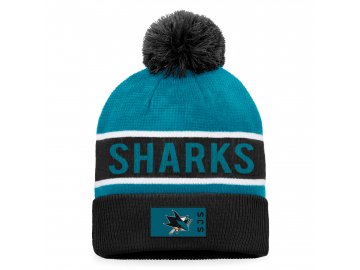 Zimní čepice San Jose Sharks Authentic Pro Game & Train Cuffed Pom Knit Black-Active Blue