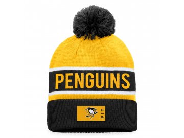 Zimní čepice Pittsburgh Penguins Authentic Pro Game & Train Cuffed Pom Knit Black-Yellow Gold