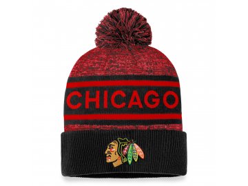 Pánská zimní čepice Chicago Blackhawks Authentic Pro Rink Heathered Cuffed Pom Knit