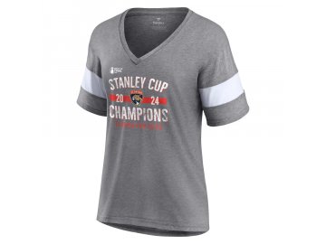 Dámské tričko Florida Panthers 2024 Stanley Cup Champions Throwback Tri-Blend V-Neck Fashion Top