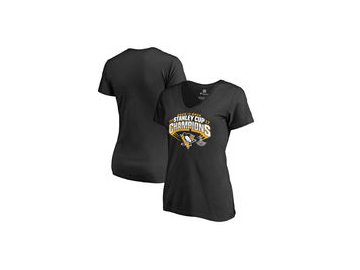 Dámské tričko Pittsburgh Penguins Fanatics Branded 2017 Stanley Cup Champions Slapshot V-Neck T-Shirt - Black