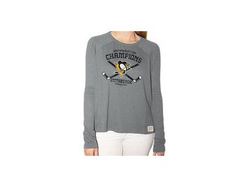 Dámské tričko Pittsburgh Penguins Original Retro Brand Women's 2017 Stanley Cup Champions Relaxed Raglan Long Sleeve T-Shirt - Gray