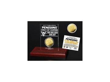 Pittsburgh Penguins Highland Mint 2017 Stanley Cup Champions 5-Time Multi-Champs Gold Coin Etched Acrylic