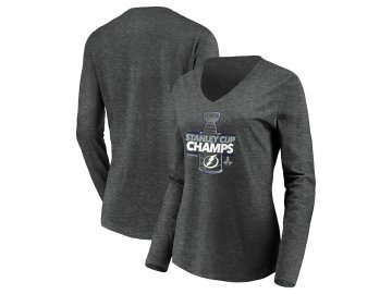 Dámské tričko Tampa Bay Lightning 2020 Stanley Cup Champions Locker Room Laser Shot V-Neck dlouhý rukáv