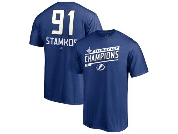 Pánské tričko Steven Stamkos #91 Tampa Bay Lightning 2021 Stanley Cup Champions Banner Name & Number