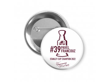 Placka Pavel Francouz #39 Stanley Cup Champion 2022 Colorado Avalanche 44 mm - bílá