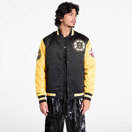 Bomber Mitchell & Ness NHL Primetime Heavyweight Satin Jacket Current Logo Bruins Black M