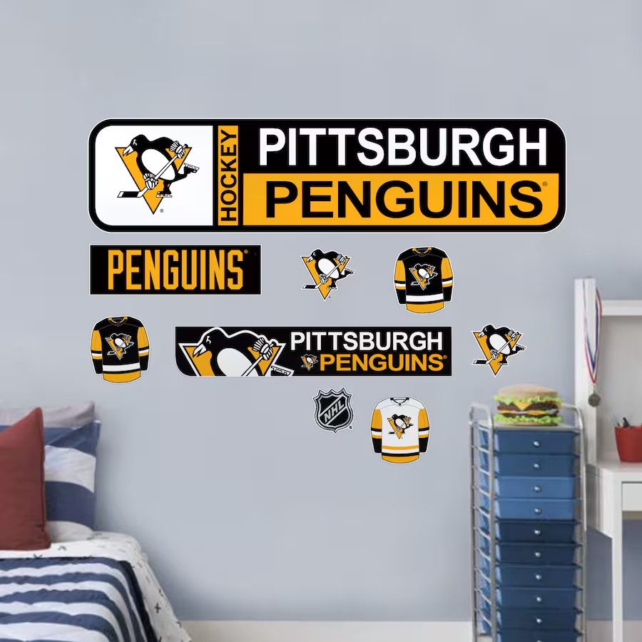 Mustang Samolepky na Stěnu Pittsburgh Penguins NHL Repositionable Street Signs Wall Decal Set