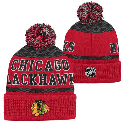 Levně Dětská zimní čepice Chicago Blackhawks Puck Pattern Cuffed Pom