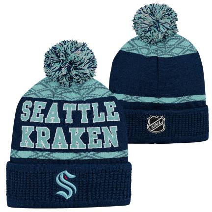 Levně Dětská zimní čepice Seattle Kraken NHL Puck Pattern Cuffed Pom