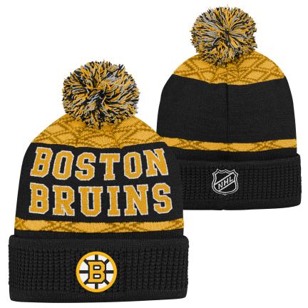 Levně Dětská zimní čepice Boston Bruins NHL Puck Pattern Cuffed Pom