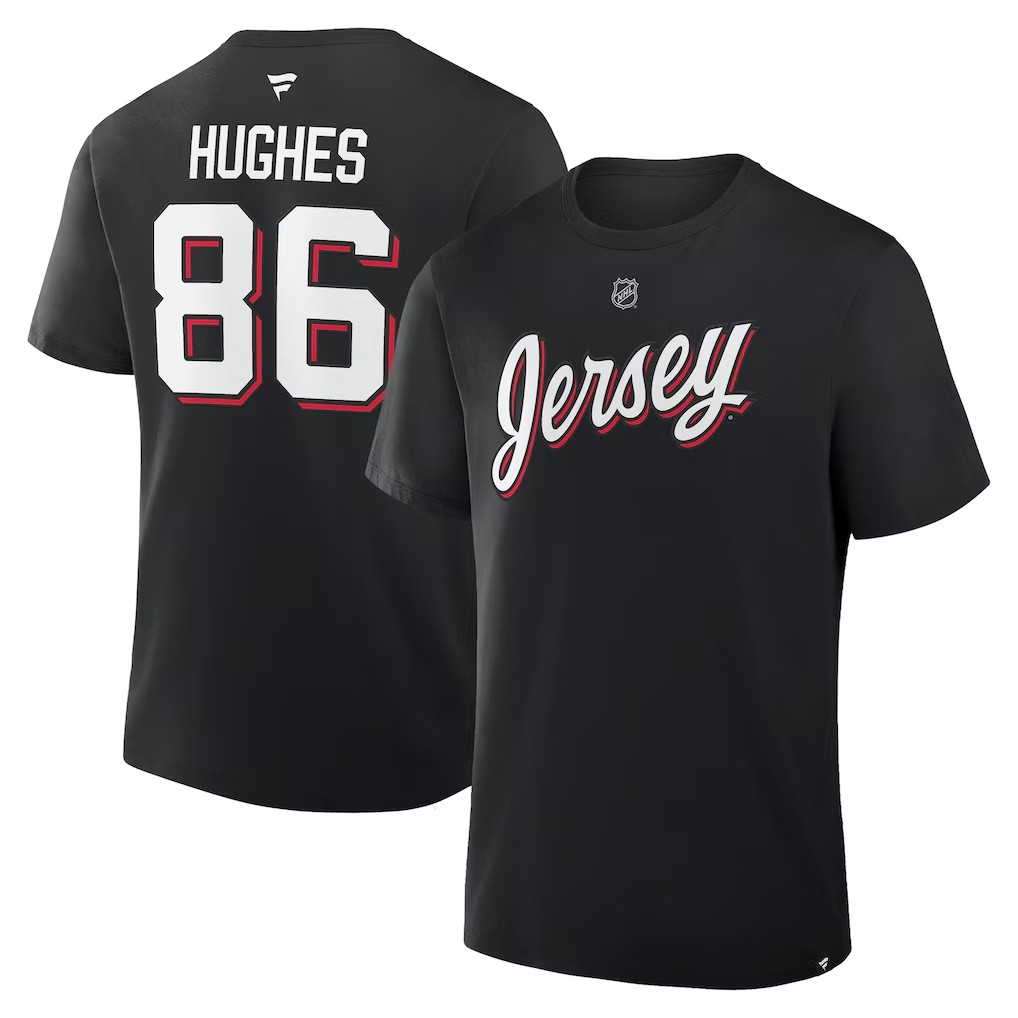 Levně Pánské tričko New Jersey Devils NHL Jack Hughes #86 Authentic Stack Name & Number T-Shirt - Black