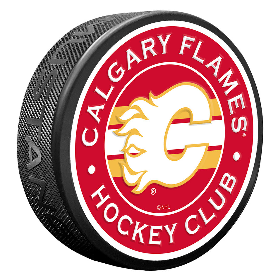 Levně Puk Calgary Flames NHL Stripe Design
