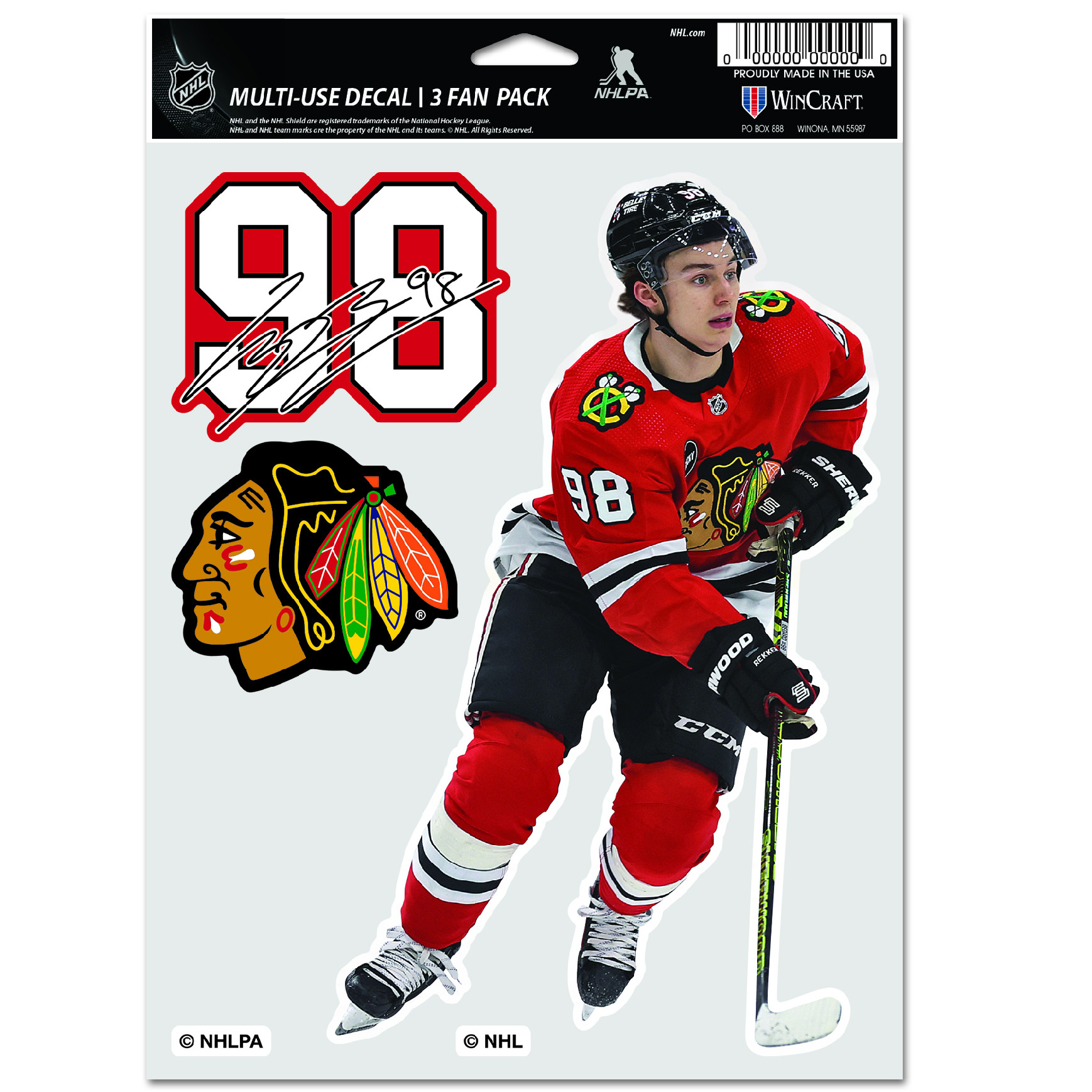 Wincraft Samolepky Connor Bedard Chicago Blackhawks NHL Multi Use 3 Fan Pack Decal