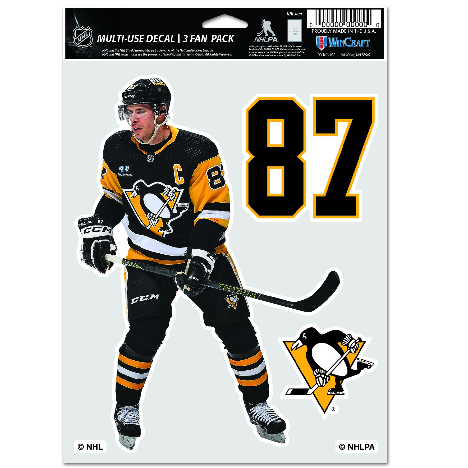 Wincraft Samolepky Sidney Crosby Pittsburgh Penguins NHL Multi Use 3 Fan Pack Decal