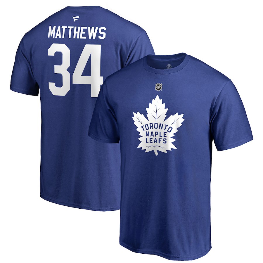 Pánské tričko Auston Matthews #34 Toronto Maple Leafs NHL Stack Logo Name & Number Velikost: 3XL