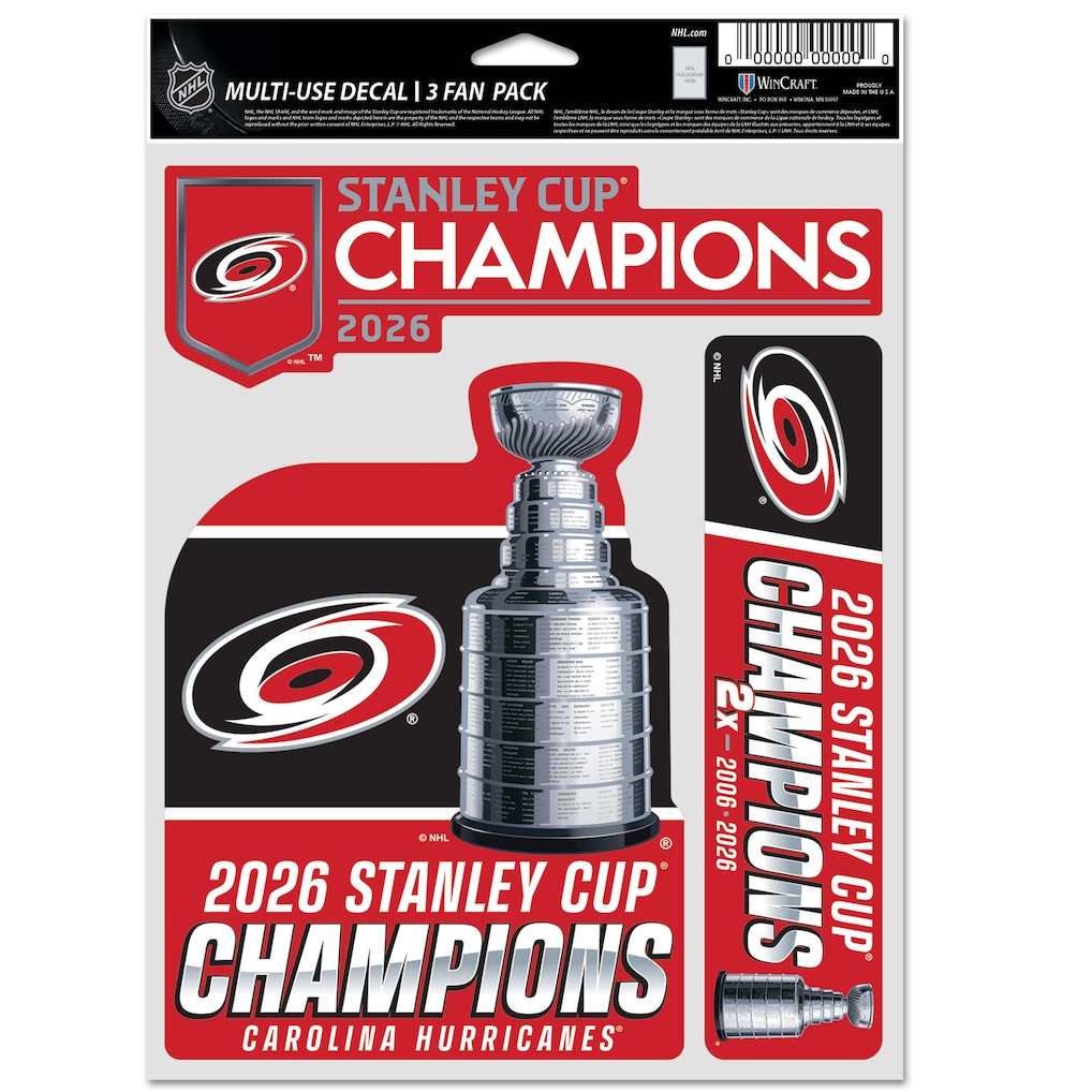 Samolepka Carolina Hurricanes NHL 2026 Stanley Cup Champions 3 pack Multi Use Decal