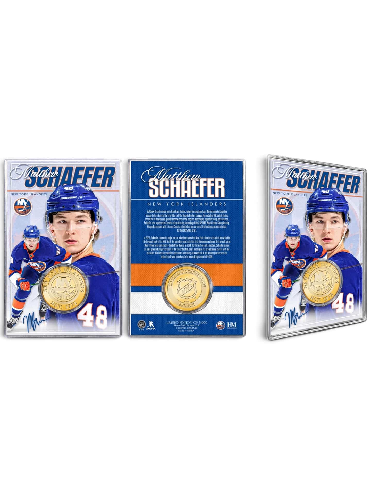 Mince New York Islanders NHL Matthew Schaefer Acrylic Bronze Coin Card