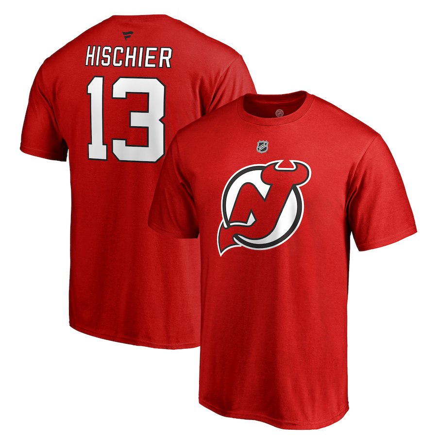 Levně Pánské tričko #13 Nico Hischier New Jersey Devils NHL Stack Logo Name & Number